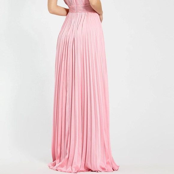 ANTHROPOLOGIE Mac Duggal Satin Pleated Halter High Neck Gown Maxi Dress Pink NWT - Picture 4 of 12